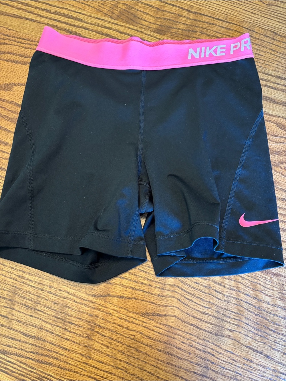 Nike Pro Black Bike Shorts with Pink Waistband and Pink Swoosh